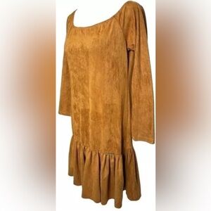 Vintage S. Moriss L Brown Suede-like Ruffle Skirt Dress